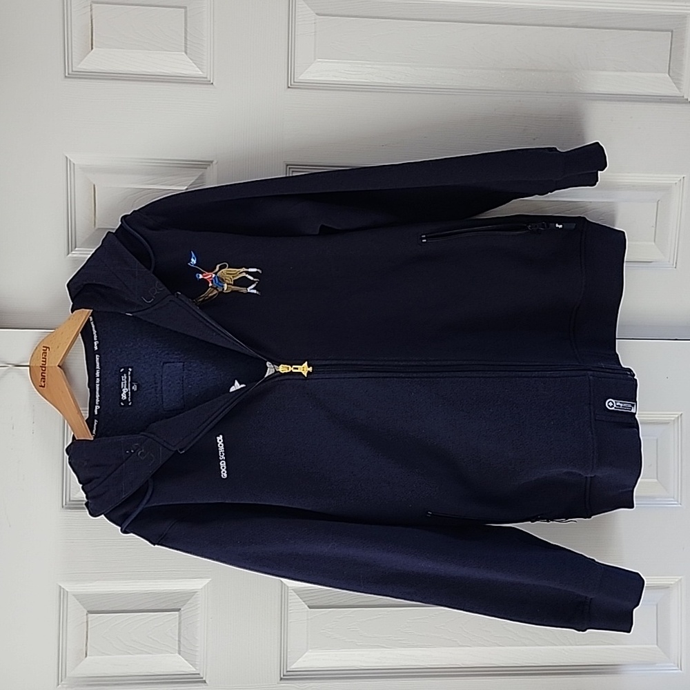 LRG Navy Hooded Zip Up Long Sleeve Jacket with Embroidered Logo Front and Back